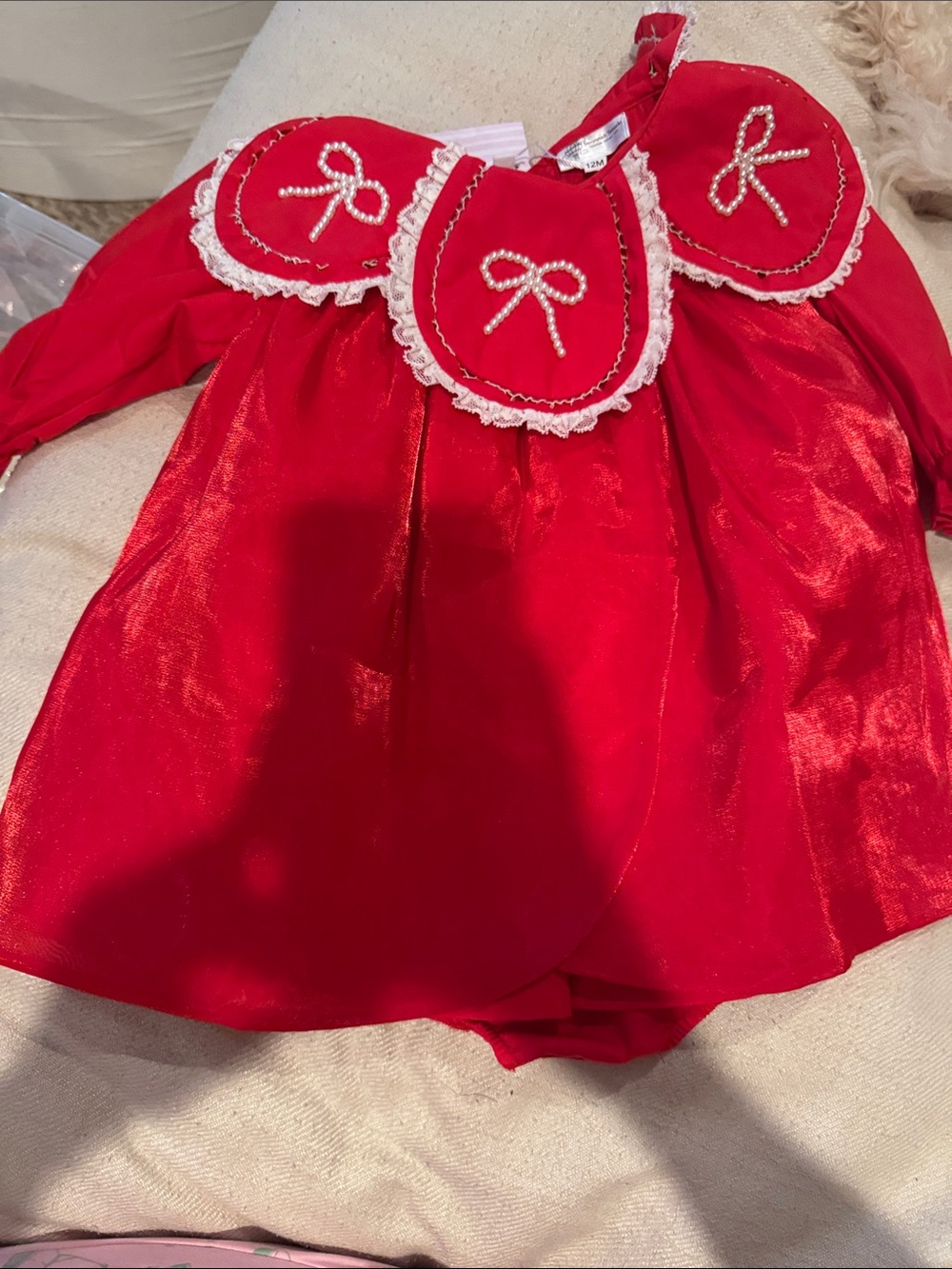 Girls' Red Pearl-Trim Sailor Dress
